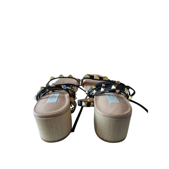 Steven New York Byrin Heeled Sandal Size 6 Black Wraparound Block Heel Studded - Picture 7 of 9